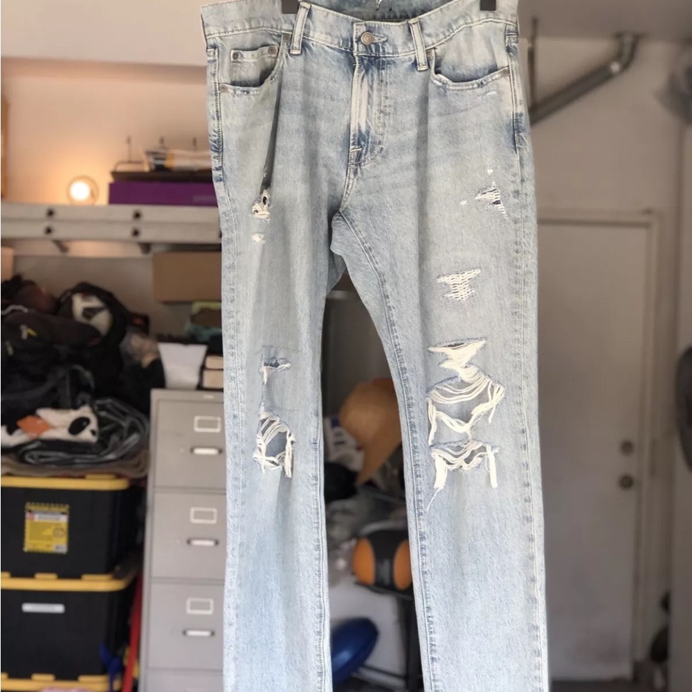 Men's Light Blue Distressed Jeans